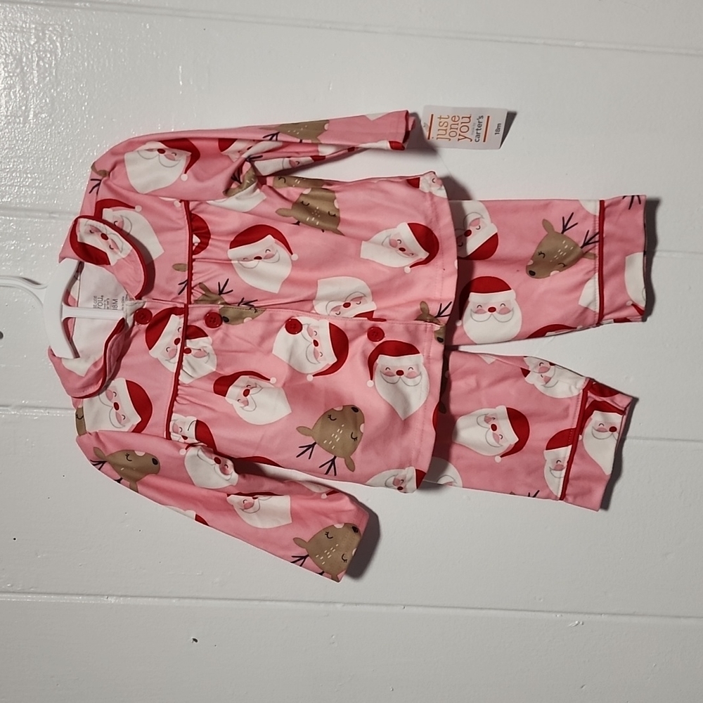 Carter's Just one you Santa Pink 2pc New PJ Pajama Christmas 18 Mo Girls